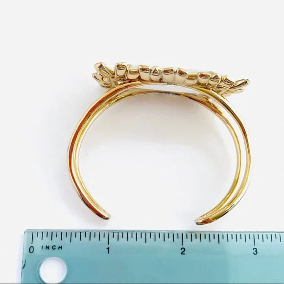ALEXIS BITTAR • NEW Gold & white Oversized Crystal Framed Baguette Cuff Bracelet - Picture 12 of 13